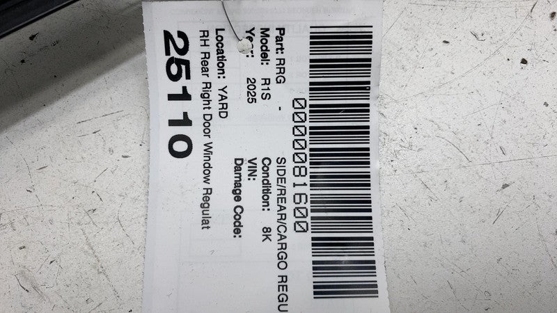 PT00009554-K ⭕ 2022-2025 Rivian R1S Rear Right Door Window Regulator Assembly RH PT00009554-K