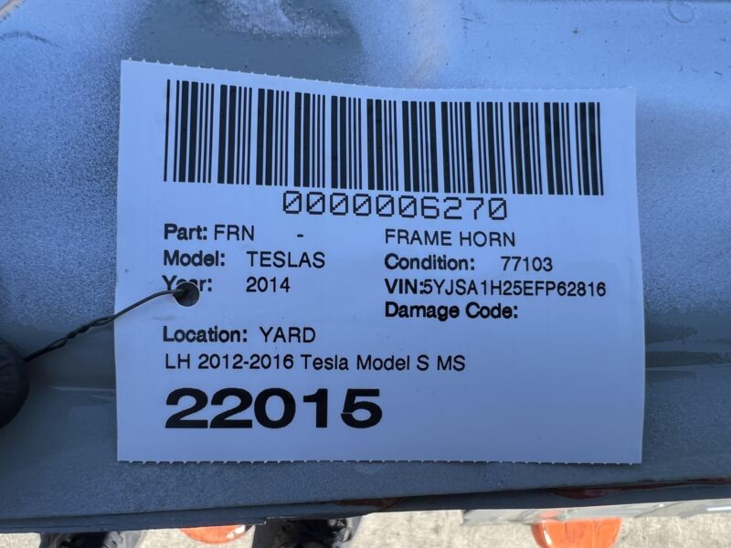 2012-2016 Tesla Model S Front Left Inner Fender Frame Horn Apron Structural LH