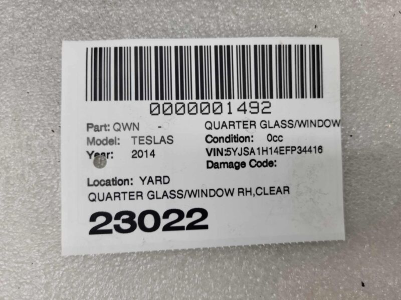 E9 43R-00810 2012-2020 Tesla Model S Rear Passenger Side Quarter Fixed Glass Right Assembly