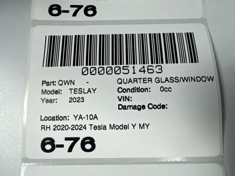 E11 43R-016797 ⭕ 2020-2024 Tesla Model Y Rear Corner Window Quarter Glass Right RH 1495741-00-E