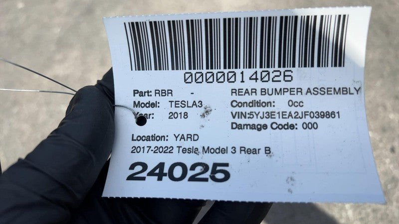 ⭕ 2017-2022 Tesla Model 3 Rear Bumper Cover w/ Park Sensor & Harness G