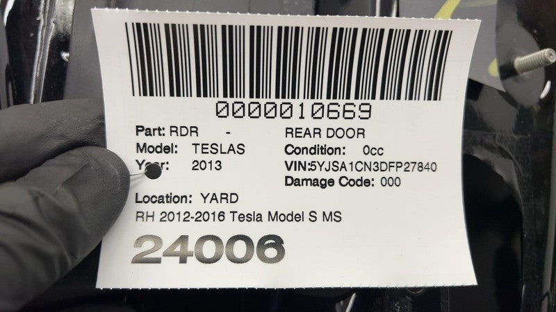 2012-2015 Tesla Model S Rear Passenger Side Door Shell Panel Right Black - PBSB