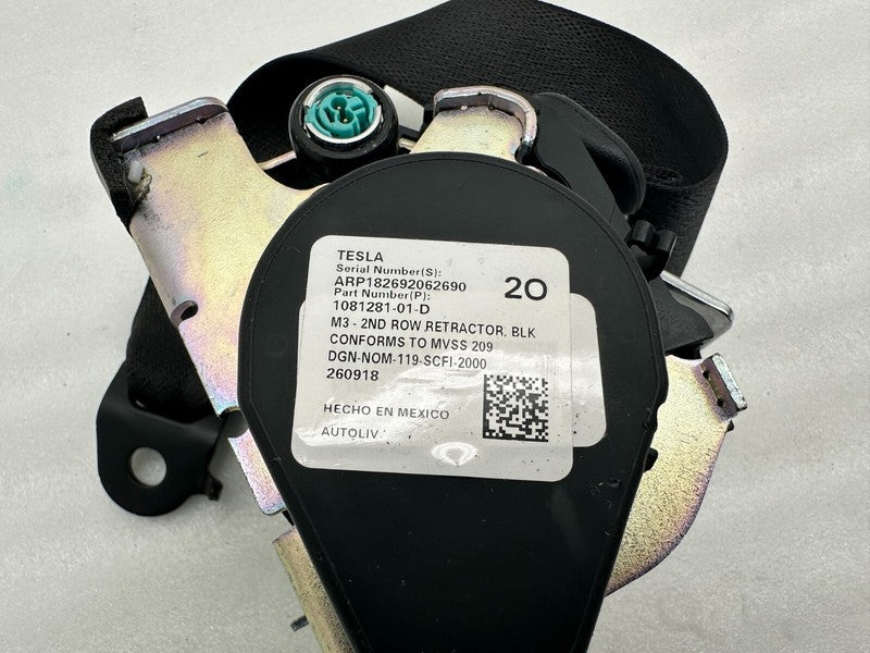 108128101D ⭕ 2017-2023 Tesla Model 3 Rear Right 2nd Row Seat Belt & Retractor 1081281-01-D
