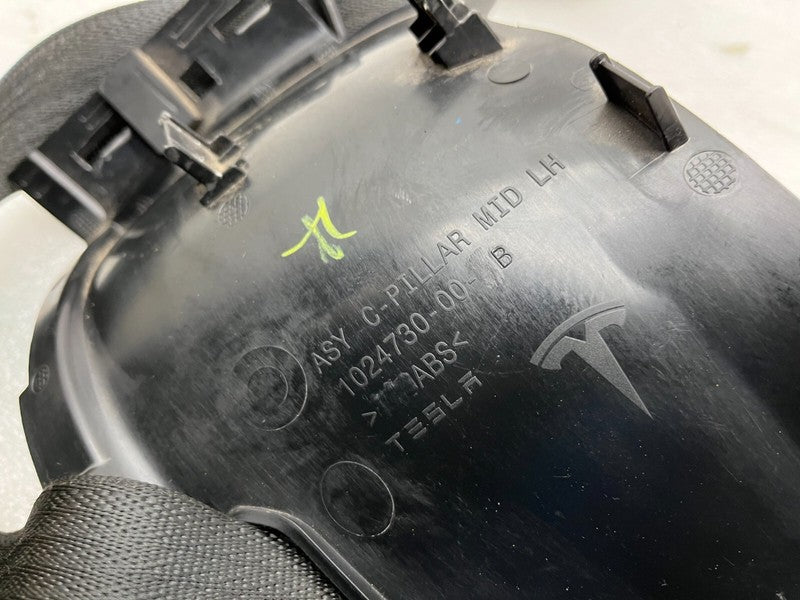 ⭕ 12-20 Model S Rear Left Seatbelt & Retractor w/ Mid C-Pillar Trim 10