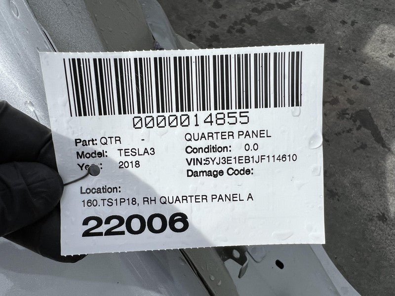 ⭕ 2017-2020 Tesla Model 3 Rear Right Quarter Panel Structural Cut Out RH Silver