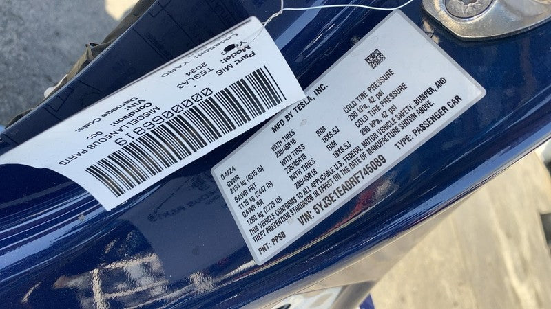 ⭕ 24-25 Tesla Model 3 Left Lower B-Pillar Dog Leg Structural Cutout Blue - PPSB
