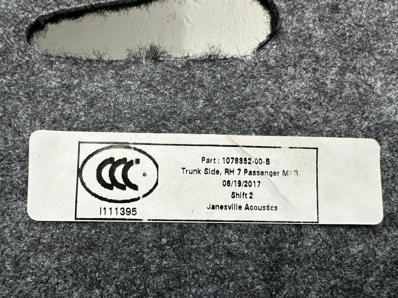 107835200B ⭕ 16-20 Model X Rear Right Trunk Side Luggage Compartment Mat Carpet 1078352-00-