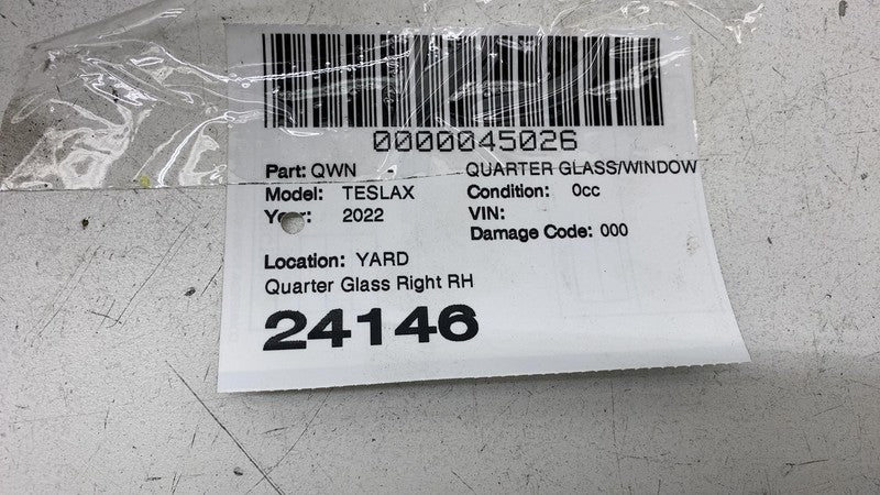 ⭕ 2021-2023 Tesla Model X Rear Passenger Side Window QTR Quarter Glass