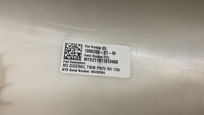 108626901M ⭕ 2017-2022 Tesla Model 3 M3 Passenger Side Rail Trim Cover Right 1086269-01-M