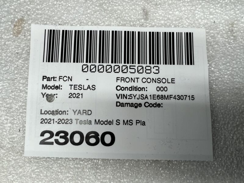 Does not apply 2021 2022 2023 Tesla Model S MS Plaid Center Console w/ Display Screen Assembly