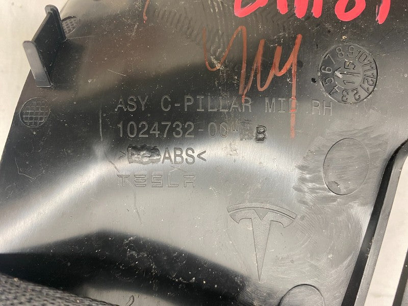 ⭕ 12-15 Model S Rear Right Seatbelt & Retractor + Mid C-Pillar Trim 10