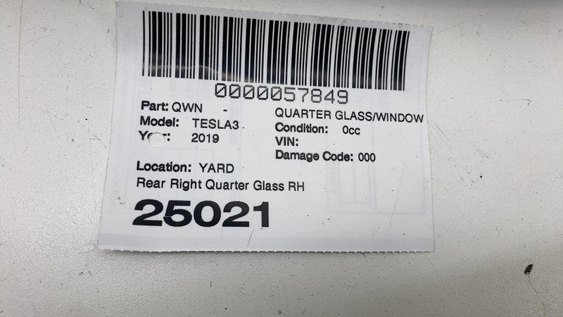 108070600H ⭕ 2017-2020 Tesla Model 3 Rear Right Quarter Fixed Window Glass RH 1080706-00-H
