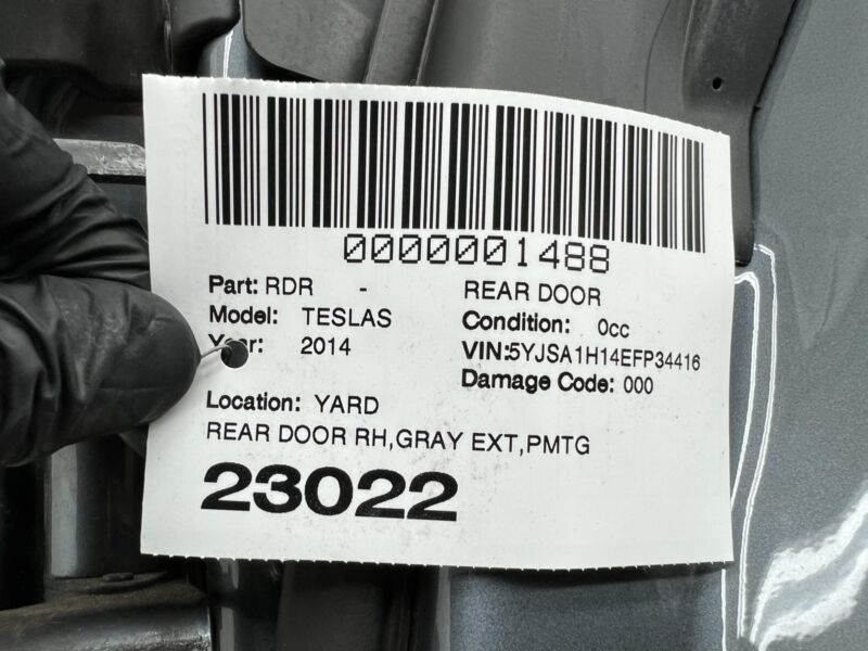 2012-2015 Tesla Model S Rear Passenger Side Door Shell Panel Right Gray - PMTG