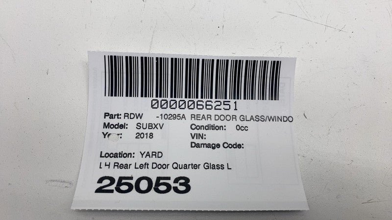 ⭕ 2018-2023 Subaru Crosstrek Rear Driver Door Fixed Vent Glass Left 62