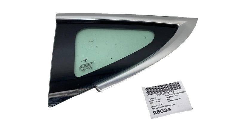 1080703-00 ⭕ 2017-2020 Tesla Model 3 Rear Left Quarter Fixed Window Glass LH OEM 1080703-00