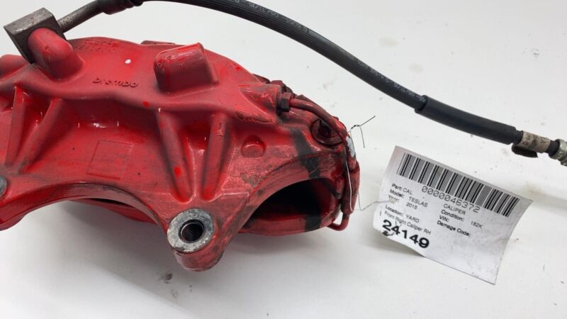 2012-2020 Tesla Model S Front Passenger Side Caliper Red + Brake Hose Line Right