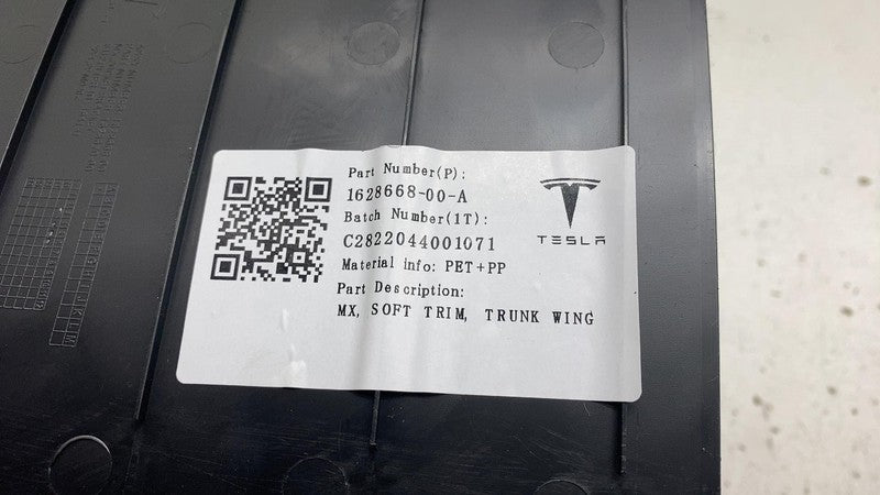 162866800A 21-23 Tesla Model X Rear Trunk Wing Soft Trim Carpet Pocket Bracket 1628668-00-A