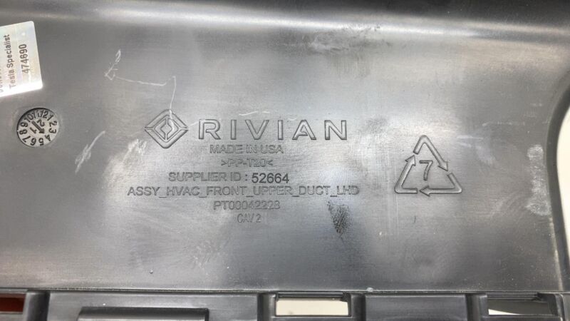 2022 2023 2024 Rivian R1T R1S HVAC Front Upper Intake Duct PT00042228 OEM