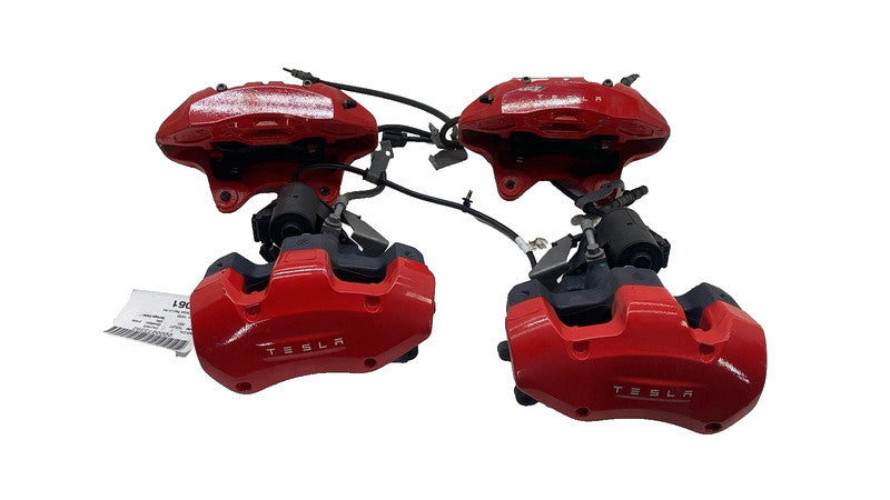 ⭕ 2020-2024 Tesla Model Y Set of 4 Front & Rear Brake Caliper Red Asse