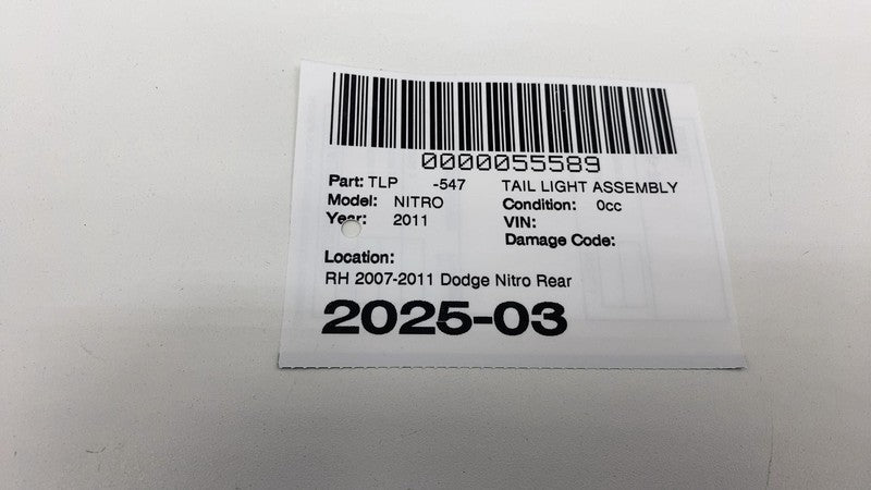 CS244 U000R 2007-2011 Dodge Nitro Rear Passenger Side Taillight Tail Lamp Right CS244-U000R