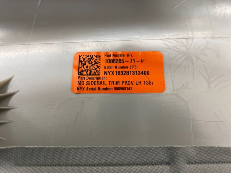 1101060 91 H 2017-2023 Tesla Model 3 Headliner w/ Left & Right Side Rail Trim Cover Assy Gray