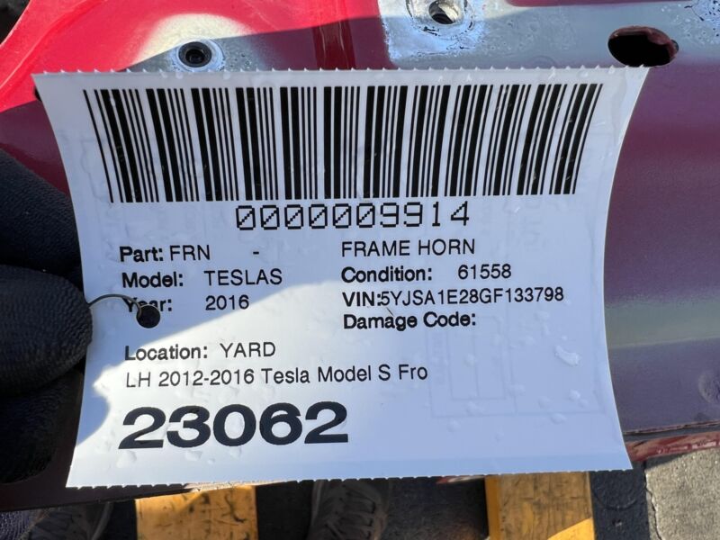 2012-2016 Tesla Model S Front Left Quarter Panel Fender Apron Frame Cut Red PPMR