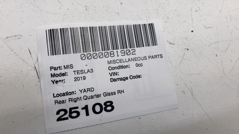 1080706-00 ⭕ 2017-2020 Tesla Model 3 Rear Right Quarter Fixed Window Glass OEM 1080706-00