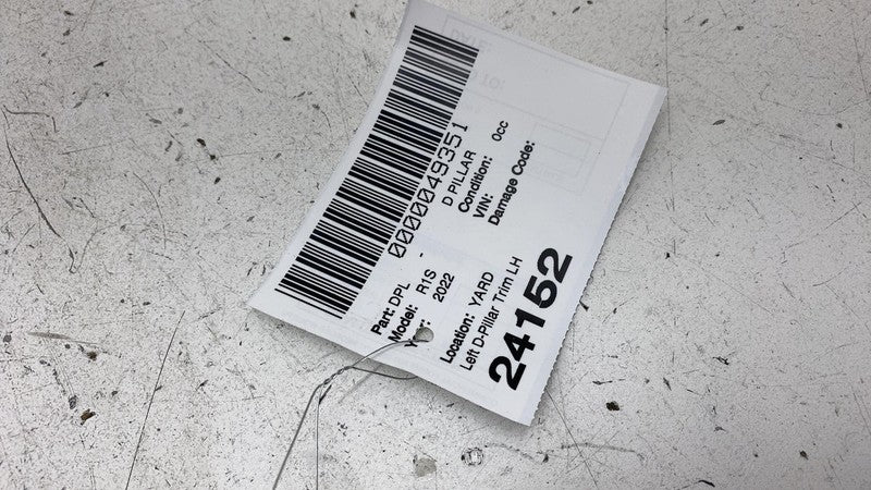 PT00015536 2022-2024 Rivian R1S Rear Driver Side D-Pillar Upper Trim Cover Panel Left Black