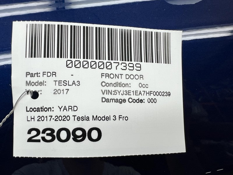 1081421-E0-C ⭕ 2017-2020 Tesla Model 3 Front Door Shell Panel Left Blue - PPSB 1081421-E0-C