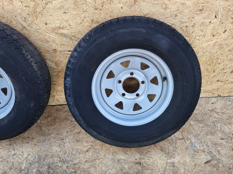 ⭕ Radial Trailer 13" Wheel Rim 13x4.5 w/ Tire ST185/80 H188ST 8-Spoke White x2