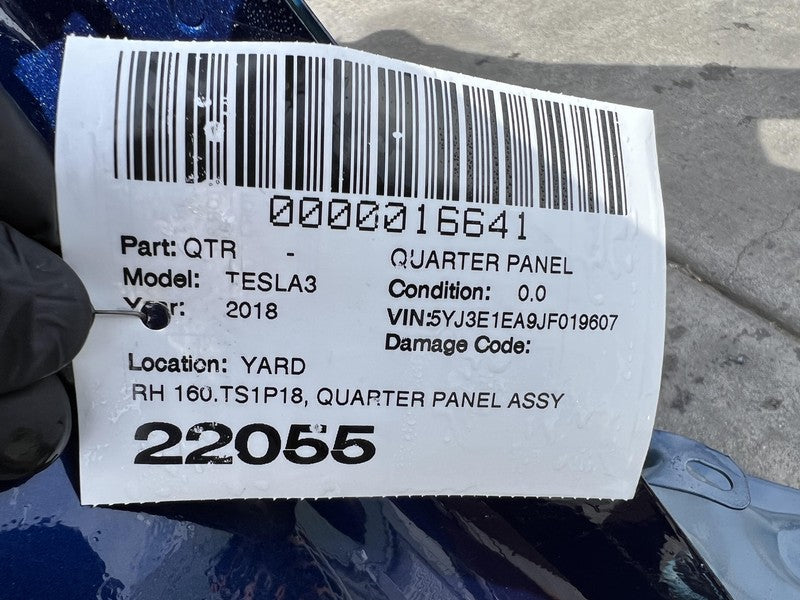 ⭕ 2017-2020 Tesla Model 3 Rear Right Quarter Panel Structural Cut Out Blue PPSB
