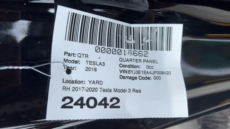 ⭕ 17-20 Tesla Model 3 Rear Right Quarter Panel Structural Frame Cut Black PBSB