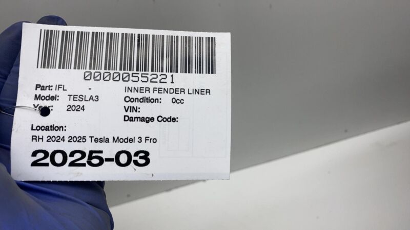 169455700E ⭕ 24-25 Tesla Model 3 Front Wheel Fender Liner Splash Shield Right 1694557-00-E