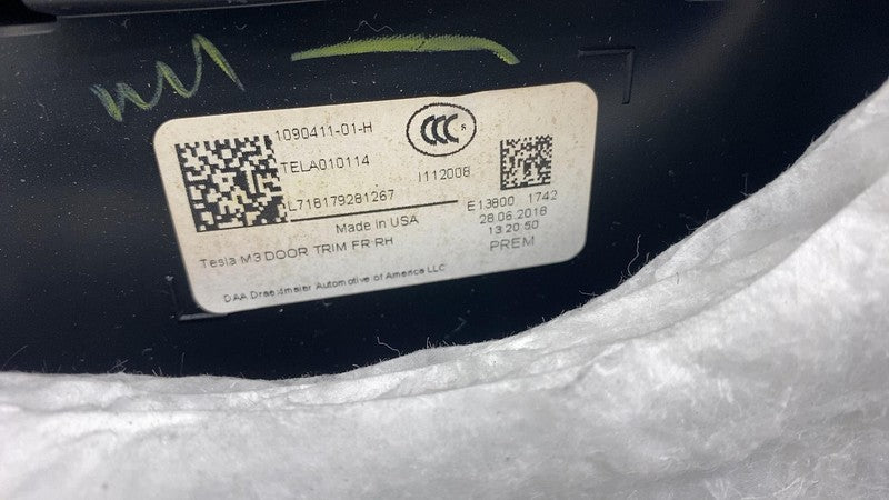 2017-2020 Tesla Model 3 Front Passenger Side Interior Door Panel Trim