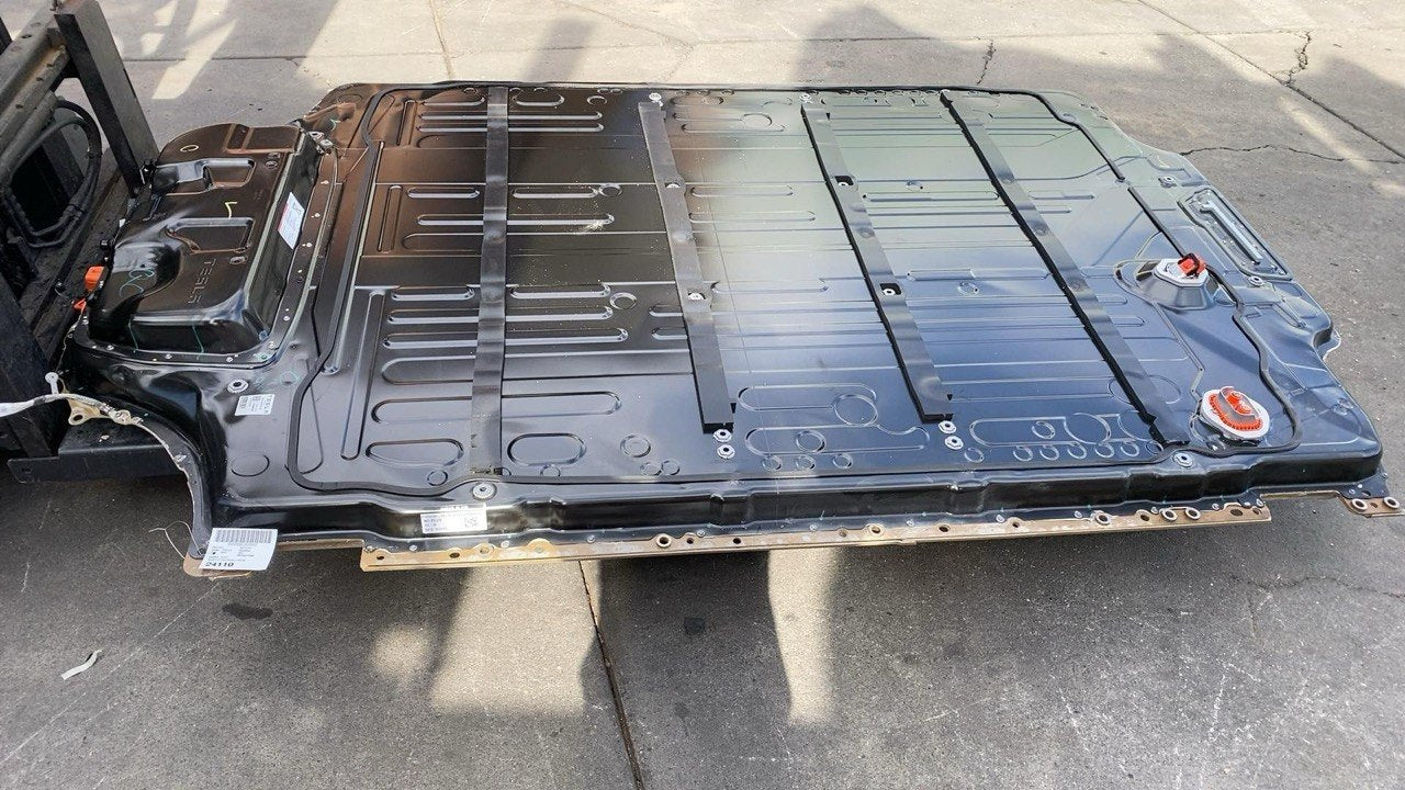 Used Tesla high-voltage battery pack at Donut Auto Parts, Rancho Cordova