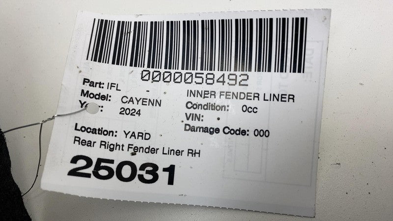 ⭕2024 Porsche Cayenne Rear Passenger Side Wheel Fender Liner Splash Shield Right