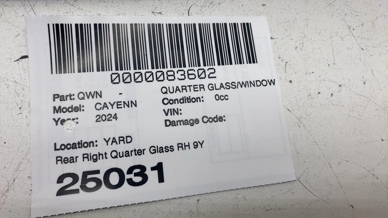 ⭕ 2020-2024 Porsche Cayenne Rear Passenger Right Side Quarter Glass 9Y