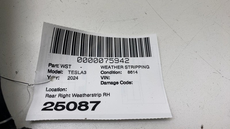 ⭕ 24-25 Model 3 Rear Right Primary Body Weatherstrip Rubber Seal RH 19