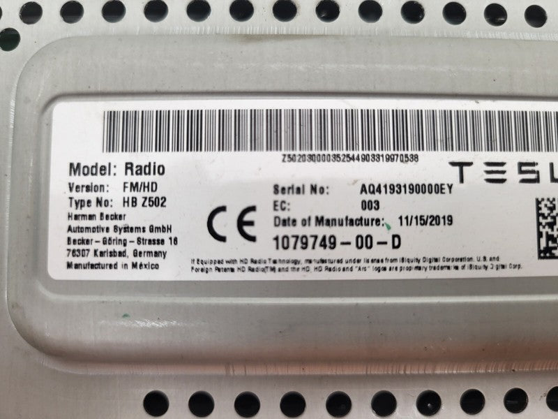 107974900D ⭕ 2017-2023 Model 3 Harman Becker FM HD Audio Radio Receiver Module 1079749-00-D