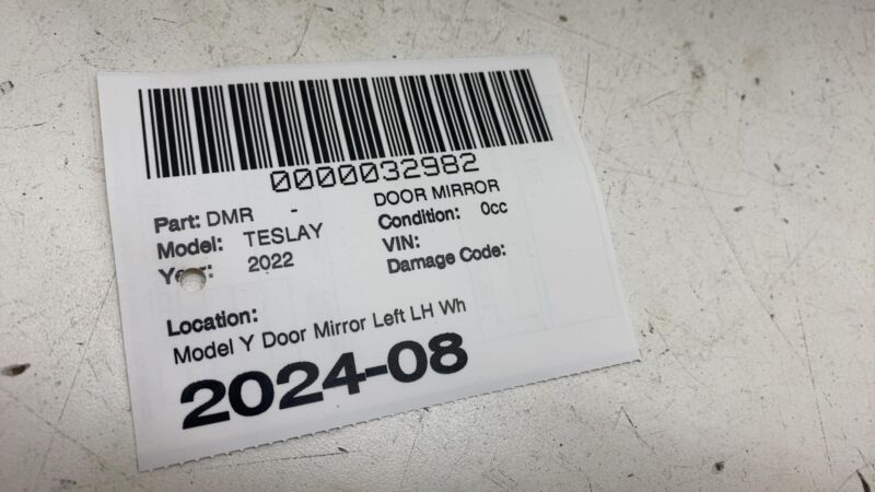 2020-2023 Tesla Model Y MY Driver Side Rear View Door Mirror Left LH White PPSW