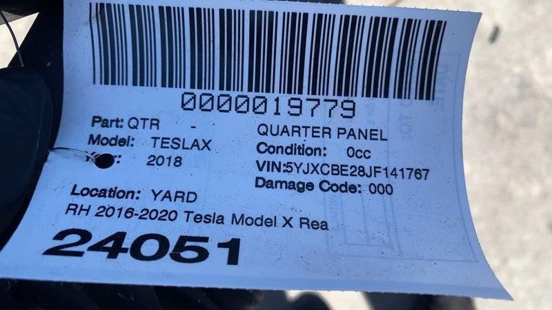 ⭕16-20 Tesla Model X Rear Right Quarter Fender Frame Panel Cutout Gray
