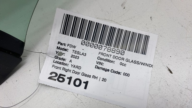 ⭕ 2021-2023 Tesla Model 3 Front Passenger Door Window Glass Right RH D