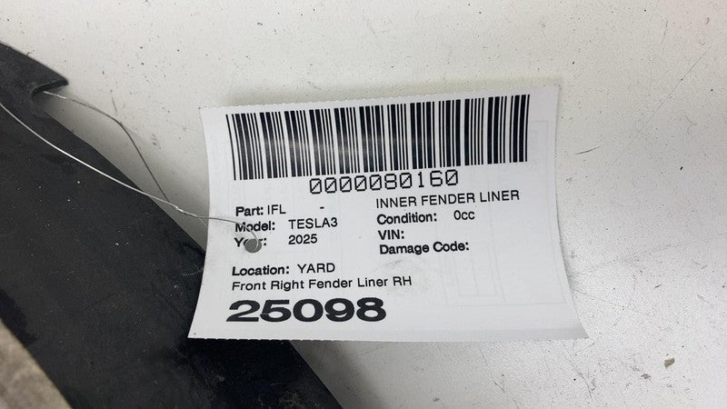 1694557-00-E ⭕ 24-25 Tesla Model 3 Front Right Wheel Fender Liner Splash Shield 1694557-00-E
