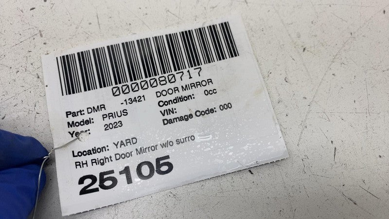 ⭕ 2023-2025 Prius Right Exterior Rear View Door Mirror w/o Surround Vi