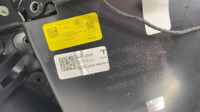 2017-2020 Tesla Model 3 M3 Rear Passenger Side Door Panel Trim Cover W