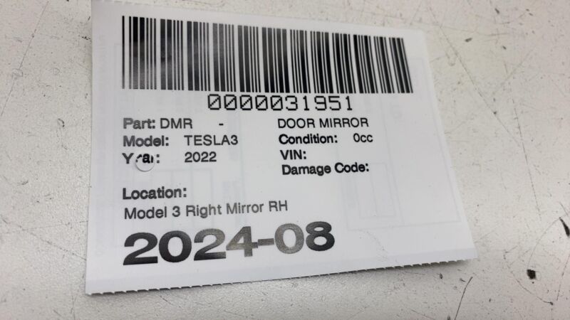 🍩2021-2025 Tesla Model 3 M3 Passenger Side Exterior Rear View Door Mirror Right