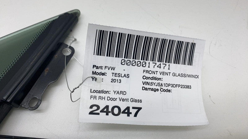 ⭕ 12-20 Tesla Model S Front Right Door Window Corner Vent Quarter Glas