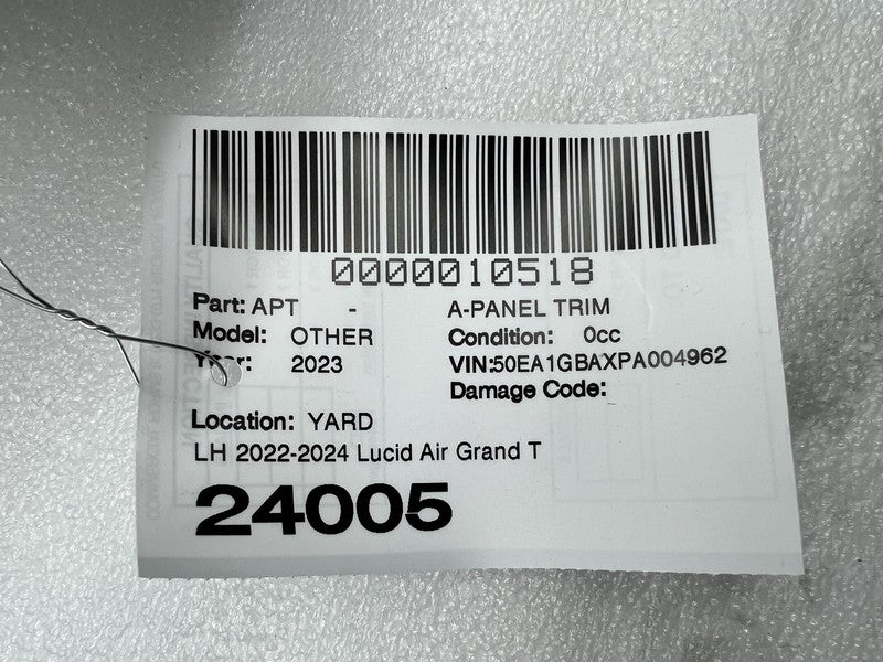 M11-004592-01 ⭕ 22-24 Lucid Air Driver Side A-pillar Cover Trim Upper Left OEM P11-NH01AJ-01