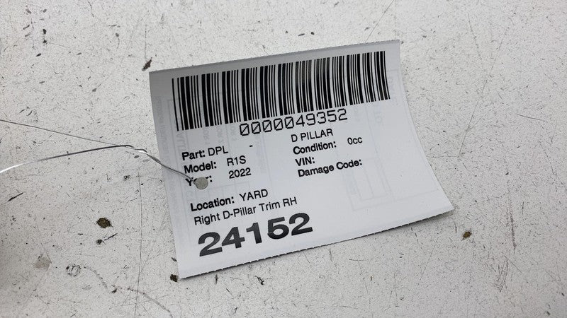 PT00015537 2022-2024 Rivian R1S Rear Passenger Side D-Pillar Upper Trim Cover Panel Right