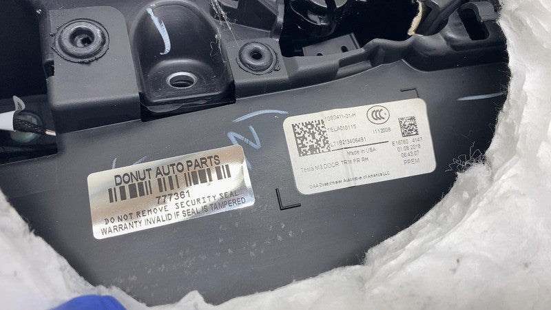 1090411-01-H ⭕ 17-20 Tesla Model 3 Front Right Interior Door Panel Trim Card OEM 1090411-01-H